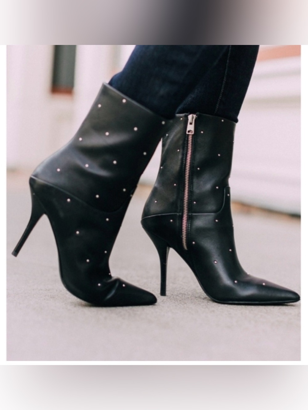 All Saints Black Studded Pointed-Toe Stiletto Ankle Boots